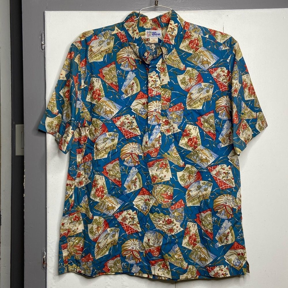 Reyn Spooner Hawaiian S/S Shirt size XL Popover Floral Blue Japanese